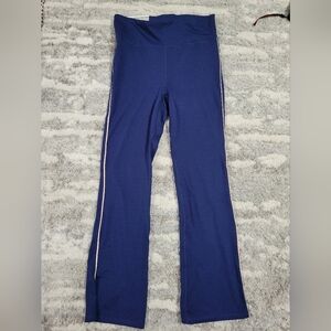 Blue High-Waist Athletic Leggings with White Stripes